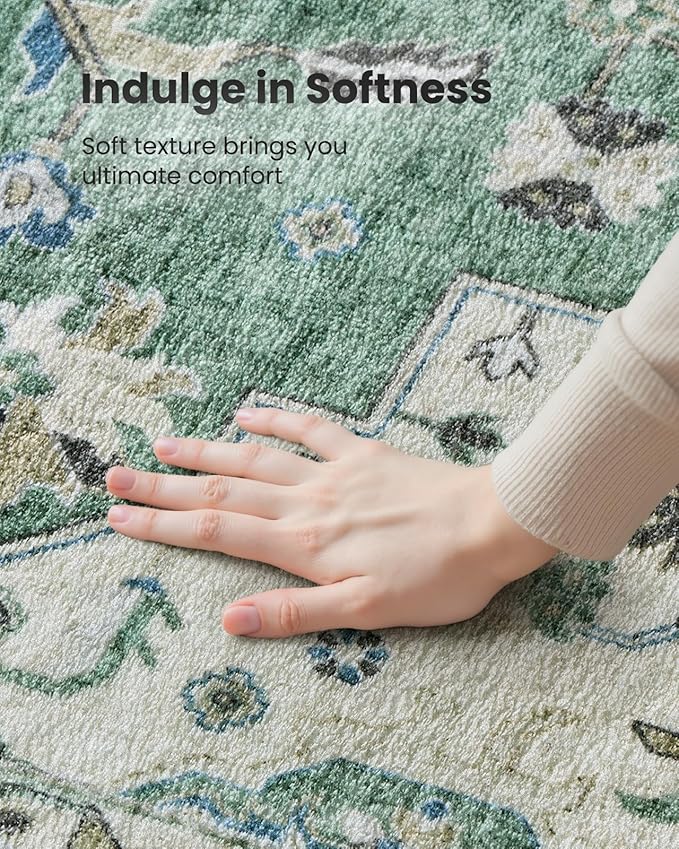AMADA HOMEFURNISHING 2x4 Washable Area Rug, Low-Profile Entryway Rug with Non-Slip Backing & Durable Edge Binding, Vintage Rug Pattern, Small Rugs for Entryway, Kitchen & Living Room