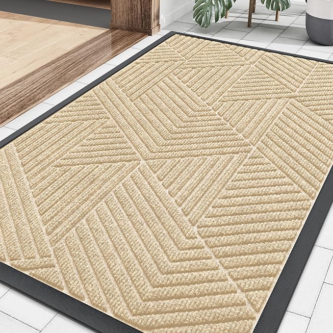 Smiry Front Door Mat Outside Entrance, Heavy Duty Sturdy Natural Rubber Doormat, Trap Dirt and Moisture, Easy Clean Low Profile Welcome Floor Mats for Indoor Outdoor Entry, 35X23 Inch, Beige