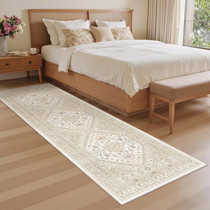 zesthome Washable Runner Rug 2.5x8 - Stain Resistant Entryway Rug,Ultra-Thin Kitchen Rugs, Anti Slip Backing Runner Rugs for Entrance Laundry Room Indoor Hallway (Cream/Beige,2.5'x8')