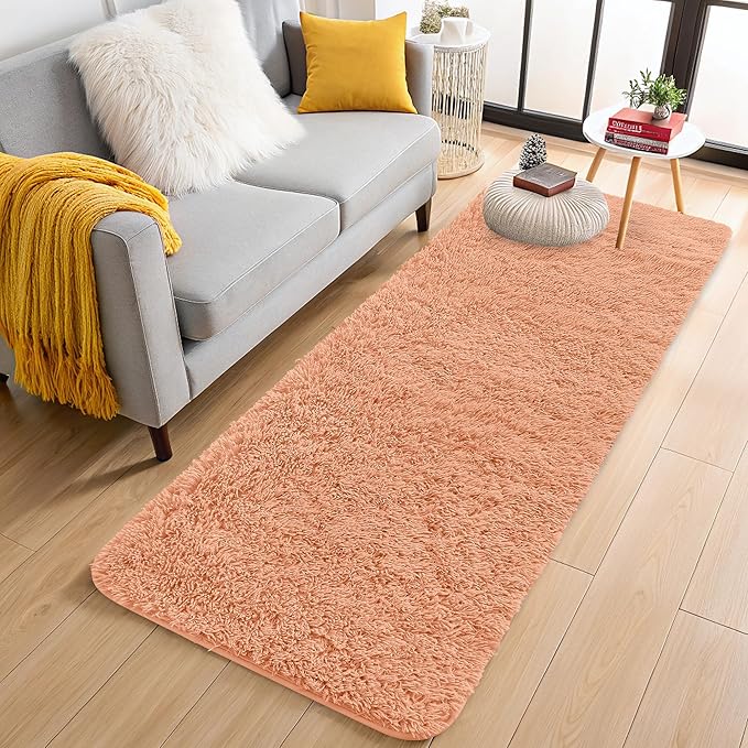 OLANLY 2x6 Machine Washable Runner Rugs for Hallway, Soft Fluffy Shaggy Bedside Rugs for Bedroom, Living Room, Indoor Floor Carpet for Kids Girls and Boys, Home Decor Aesthetic, Muted Orange