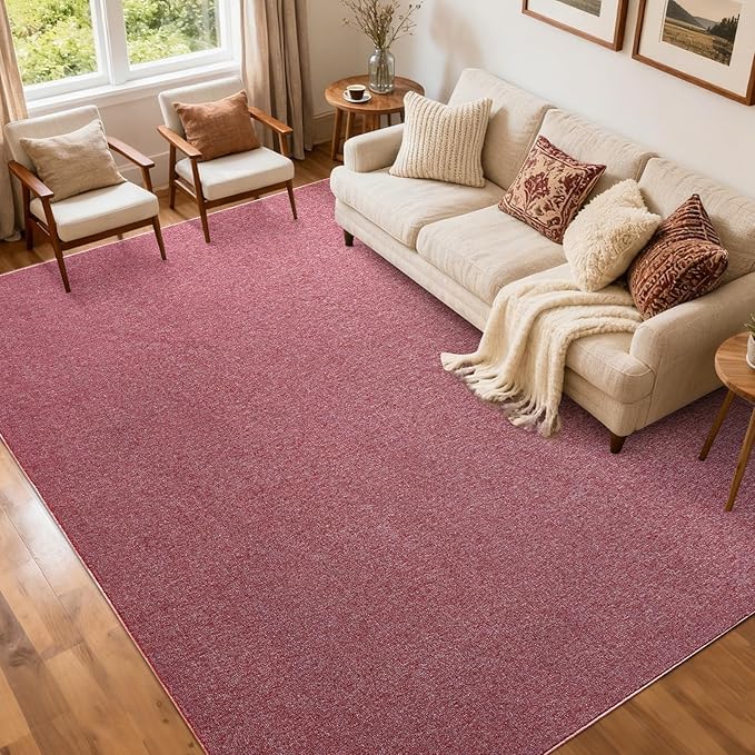 FinRèc 5x7 Washable Area Rugs for Bedroom Living Room, Low Pile Thin Rug Solid Color, Non-Slip Carpet Indoor for Home Decor (Red)