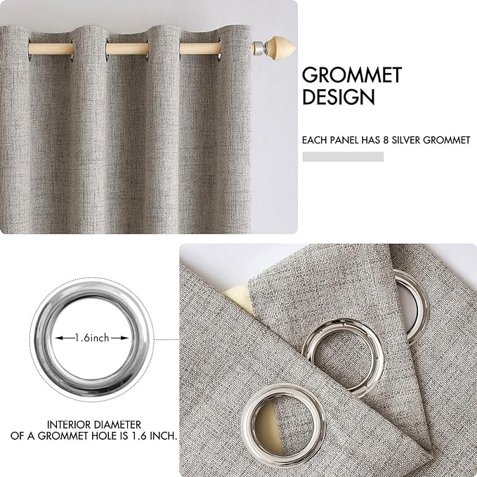 MIULEE 100% Blackout Linen Textured Curtains for Bedroom Solid Thermal Insulated Warm Taupe Grommet Room Darkening Curtains & Drapes Luxury Decor for Living Room Nursery 52 x 84 Inch (2 Panels)