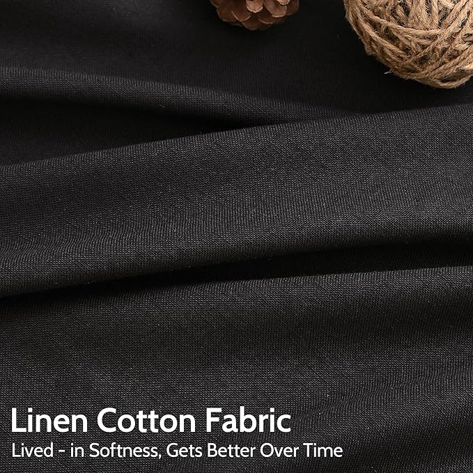 Vintage Black Linen Curtains 108 Inches Long for Living Room Light Filtering Semi Sheer Curtain Back Tab Floor to Ceiling High Window Gothic Vintage Decor Drapes for Bedroom Office 52x108,2 Panels