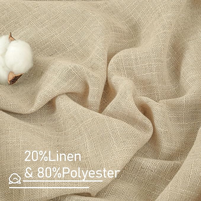 LAMIT Light Filtering Linen Curtains 78 inches Long for Bedroom, Faux Linen Textured Semi Sheer Back Tab and Rod Pocket Boho Modern Drapes for Living Room/Farmhouse, Linen, 2 Panels, 52 x 78 Inch
