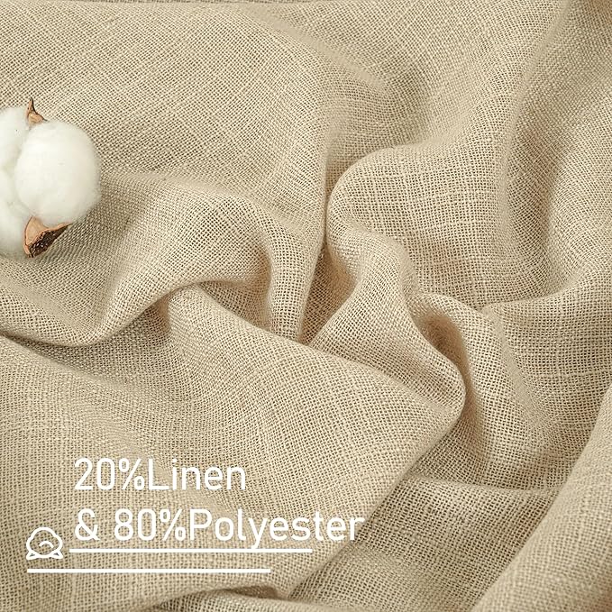 LAMIT Extra Wide Linen Curtains for Bedroom, Light Filtering Faux Linen Textured Panels Semi Sheer Back Tab and Rod Pocket Boho Drapes for Living Room, 2 Panels, Linen, 70 x 84 Inch