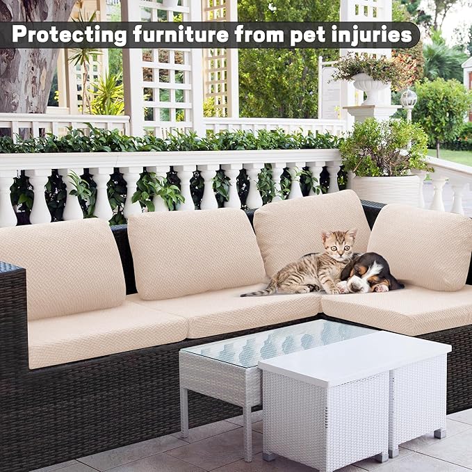 8Pcs Outdoor Cushion Covers, Patio Cushion Covers,Stretch Elastic Slipcovers, Replacement Washable Furniture Protector for Patio Couch,Thick Jacquard Textured Twill Fabric(Mustard Yellow,Cover Only)