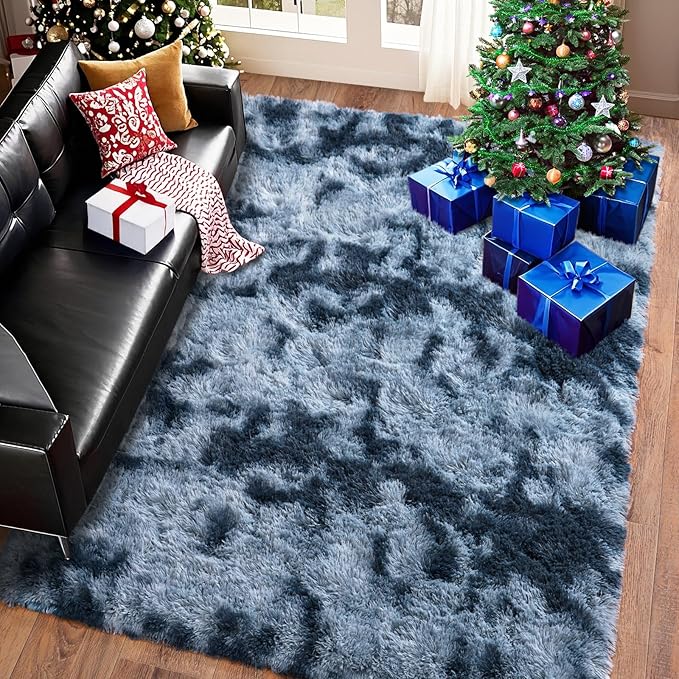 Pionblank Super Fluffy Area Rug for Bedroom 5x7, Modern Indoor Shag Carpet, Soft Plush Non Slip Rugs for Living Room Kids Room Cloakroom Home Decor, Blue Grey