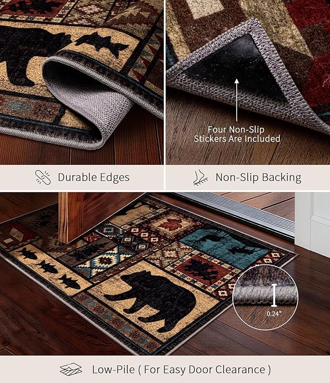 YIHOUSE Washable Entryway Rug, 2x3 Rustic Cabin Area Rug, Non-Slip Indoor Door Mat Ultra-Thin for Kitchen, Mudroom, Laundry Room, Bedroom Entry