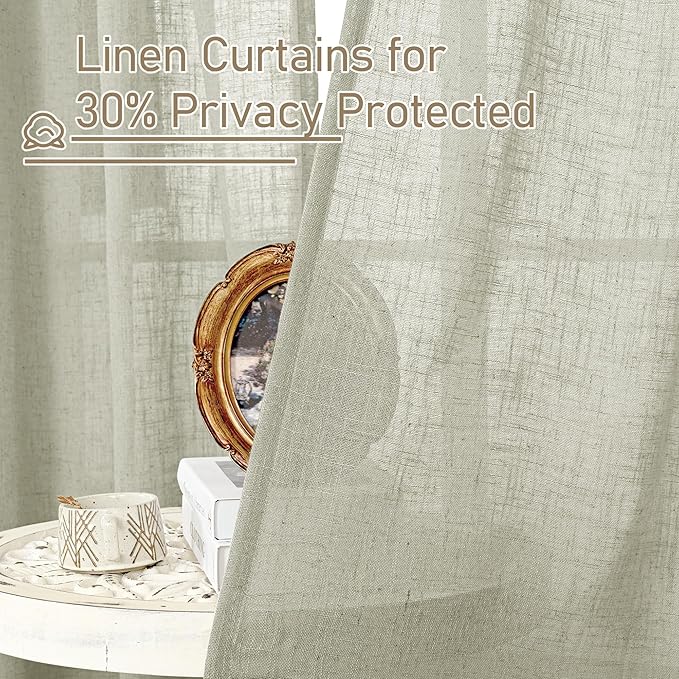 LAMIT Linen Curtains 63 Inch Length 2 Panels, Light Filtering Panels Back Tab and Rod Pocket Neutral Drapes for Bedroom/Window/Living Room, Sage Grey, 34 x 63 Inch