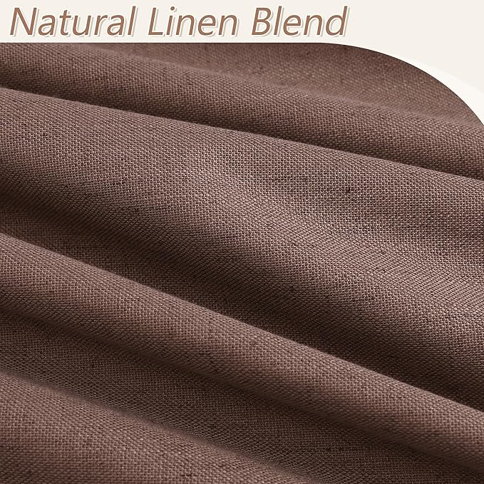 Guken Cappuccino 100% Blackout Linen Curtains 84 Inch Length 2 Panels Set for Living Room Bedroom Back Tab/Rod Pocket Thermal Insulated Farmhouse Black Out Drapes Room Darkening,52x84