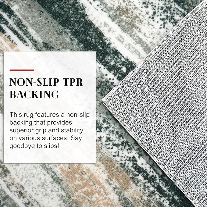Lansny Modern Abstract Runner Rug 2x5, Forest Green Washable Entryway Kitchen Runner Non-Slip Soft Hallway Rug Runner Thin Print Faux Wool Carpet for Bedroom Laundry Room Indoor