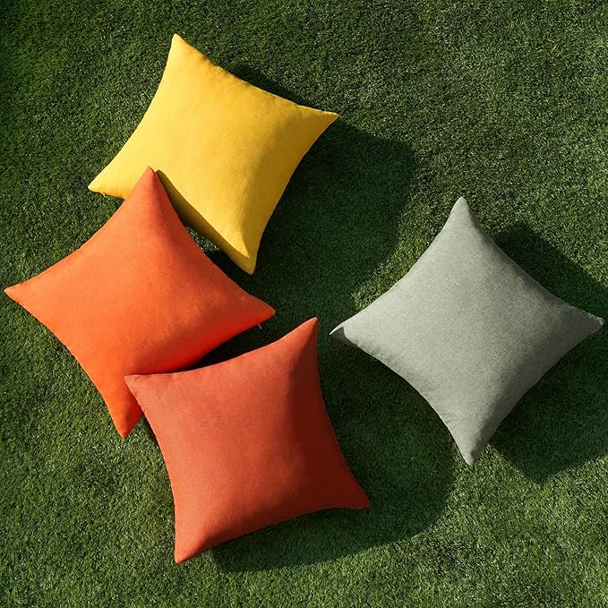 MIULEE Pack of 4 Decorative Outdoor Throw Pillow Covers Linen Waterproof Pillow Covers Farmhouse Cushion Cases for Patio Garden Tent Balcony Couch Sofa 16x16 inch Rust Green