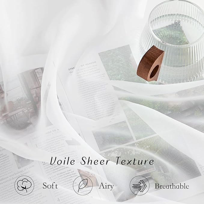 NICETOWN Sheer Curtains 90 inch Long for Living Room, Grommet Voile Sheer Lightweight Airy & Light Filtering Window Drapes for Bedroom/Nursery, Ivory, 2 Pieces, W54 x L90