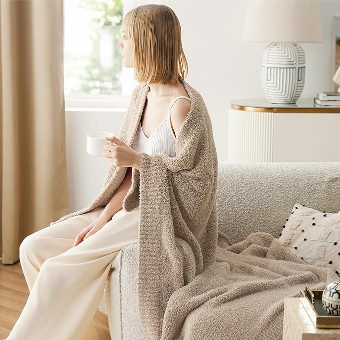 Bedsure Gentlesoft Cozy Knit Throw Blanket - Super Soft Fluffy Blanket for Couch, Bed, Sofa, Lightweight Warm All Season Plush Blankets, Mothers Day, Birthday Gifts for Women Men, Brown, 50x60 Inches