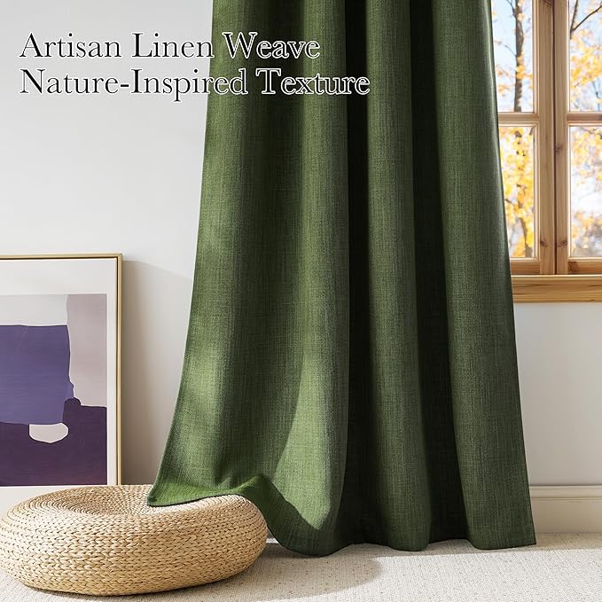 NICETOWN Faux Linen Froest Green Blackout Curtains 84 inches Long for Living Room - Privacy Panels for Bedroom, Modern Farmhouse Style Easy Care Grommet Top, 2 Panels, W52 by L84