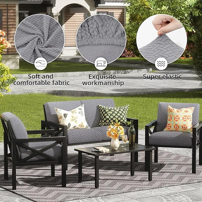 Outdoor Cushion Covers Set,12PCS Patio Furniture Couch Seat Slipcovers, Replacement for Sofa Sectional Chair(Cover，Only)