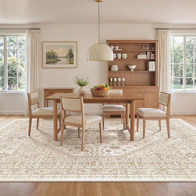 zesthome 8x12 Area Rugs,Stain Resistant Washable Rug,Ultra-Thin Rugs for Living Room,Bedroom,Non-Slip Backing Home Decor Large Area Rug (Cream/Beige,8'x12')