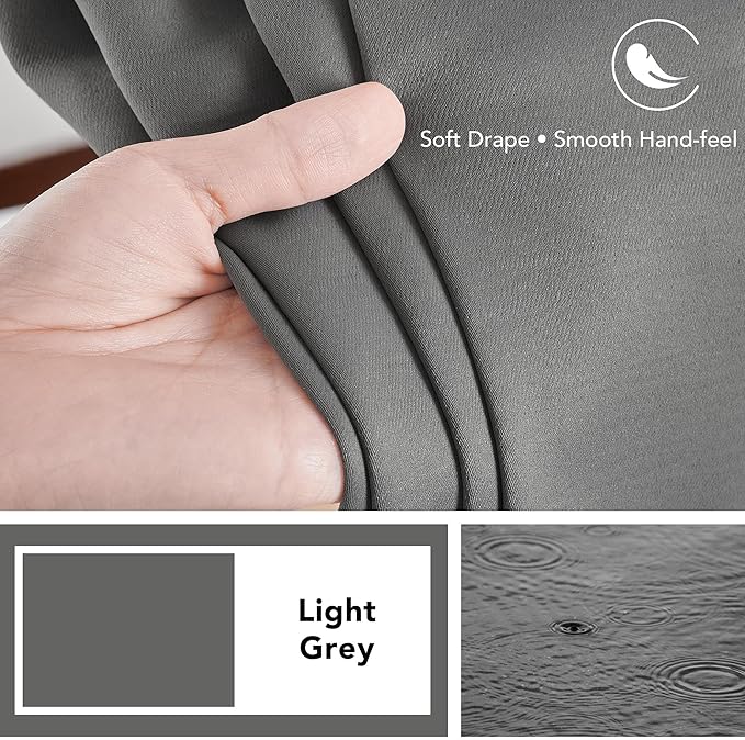 Deconovo Room Darkening Curtains Back Tab and Rod Pocket Curtains Thermal Insulated Blackout Curtains for Bedroom 52Wx72L Inch Light Grey Set of 2