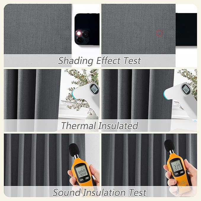 Guken 100% Blackout Curtains 96 Inch Length 2 Panels Set for Living Room Bedroom Back Tab Thermal Insulated Black Out Linen Drapes Room Darkening Blazer Grey,52x96