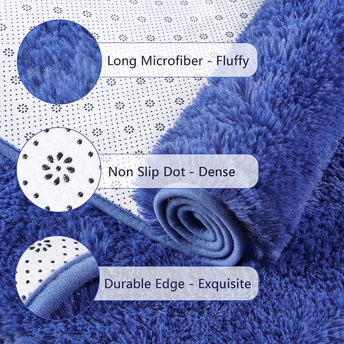 Chicrug Soft Area Rugs for Bedroom Living Room Plush Fluffy Rug 4x6 Feet, Shag Furry Area Rug Carpet Non Shedding for Nursery Children Kids Girls Room Home Decorative, Navy