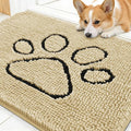 OLANLY Dog Door Mat for Muddy Paws 30x20, Paw Print Design, Absorbs Moisture and Dirt, Absorbent Non-Slip Washable Doormat, Quick Dry Chenille Mud Mat for Dogs, Entry Indoor Entryway Carpet, Sand