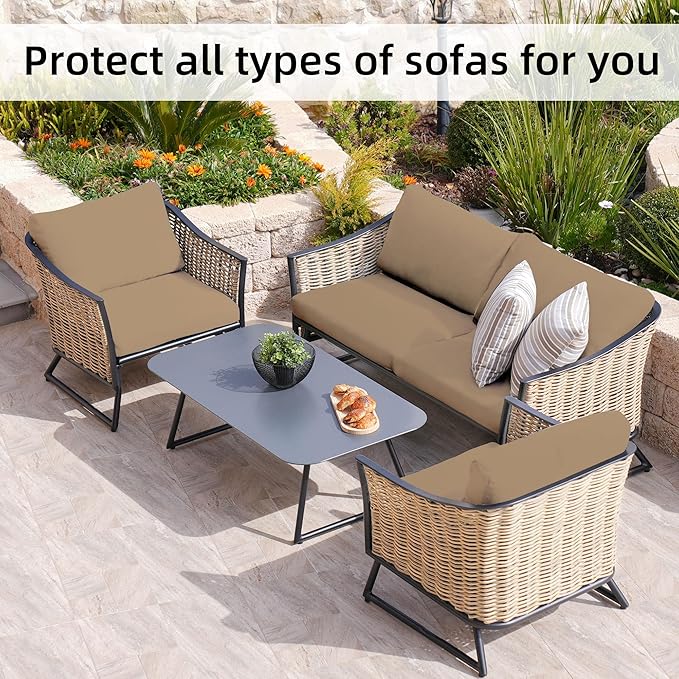 8Pcs Stretch Patio Cushion Covers,Outdoor Couch Covers Replacement,Outdoor Couch & Sofa Slipcovers,for Patio Furniture Cushion Covers,Washable Reusable Furniture Protector (Khaki, Cover Only)