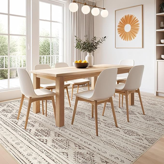 Nakagishi 10x14 Area Rugs Living Room: Washable Boho Large Neutral Soft Farmhouse Rug Stain Resistant Modern Moroccan Non-Slip Indoor Carpet for Bedroom Nursery Kids Office Dining Room - Dark Brown