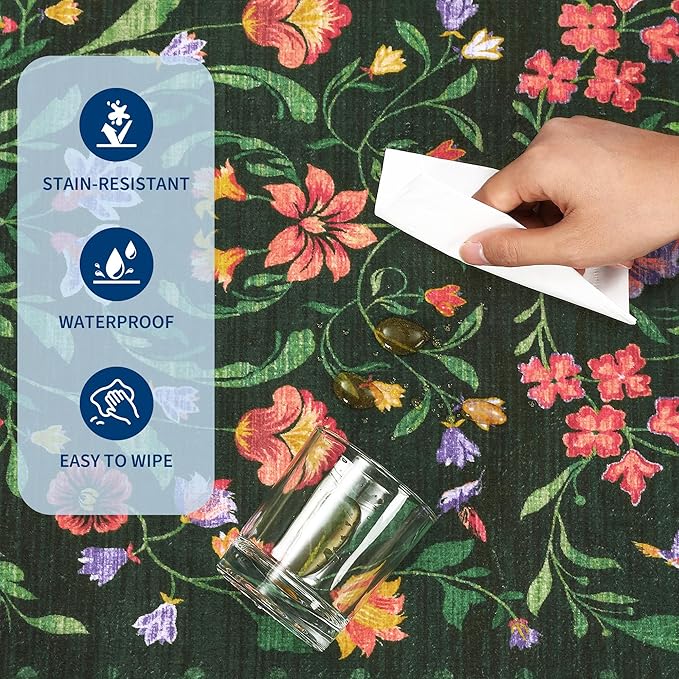 Protea Floral Rug 2x6 Runners for Hallways, Boho Kitchen Runner Rugs Non Slip Bath Runners, Vintage Washable Runner Rug for Bedroom, Soft Long Rugs for Entryway Bathroom Laundry Dorm, Forest Green