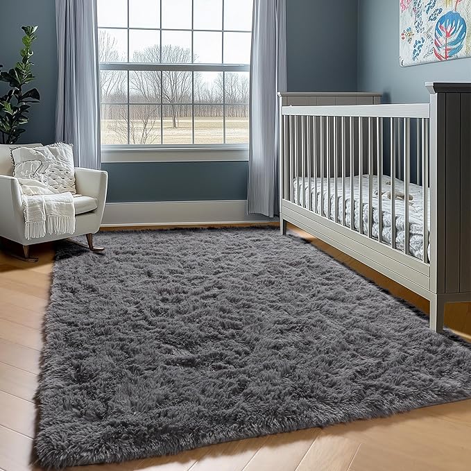 ONASAR Grey 3x5 Rugs for Bedroom, Fluffy Gray Bedside Area Rug, Ultra Soft Shaggy Fuzzy Plush Small Floor Carpets for Living Room College Dorm Teen Kids Boys Home Decor Aesthetic