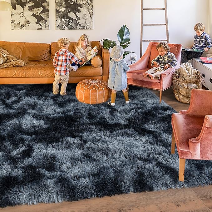 Rugs for Bedroom 4x6, Soft Shaggy Modern Shag Area Rug for Living Room, Upgrade Non-Slip Plush Fluffy Carpet for Kids Boys Girls Room Home Decor Aesthetic, Blue Grey