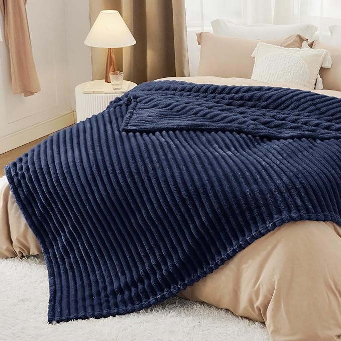 Bedsure GentleSoft Navy Fleece Blanket for Couch - Cozy Soft Blankets for Women, Cute Small Throws for Girls, 108x90 Inches