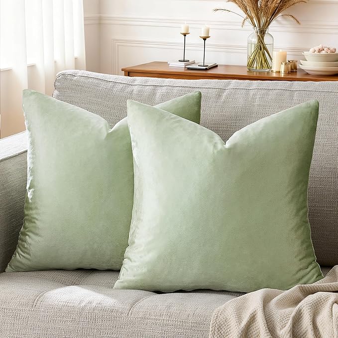 GIGIZAZA 18x18 Pillow Covers Set of 2 Velvet Throw Pillows Decorative Sage Green Covers for Couch Sofa Bedroom Pillowscase