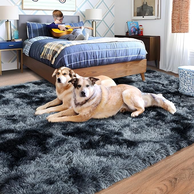 Rugs for Bedroom 4x6, Soft Shaggy Modern Shag Area Rug for Living Room, Upgrade Non-Slip Plush Fluffy Carpet for Kids Boys Girls Room Home Decor Aesthetic, Blue Grey