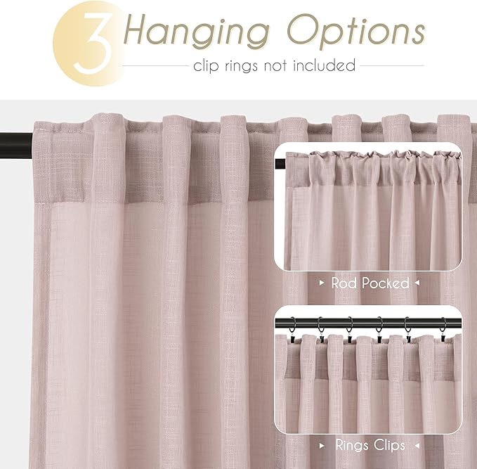 Blush Pink Curtains for Living Room Back Tab Modern Farmhouse Semi Sheer Curtains 84 inches Long 2 Panels Set Muted Neutral Window Curtain for Dining Room Bedroom 52x84