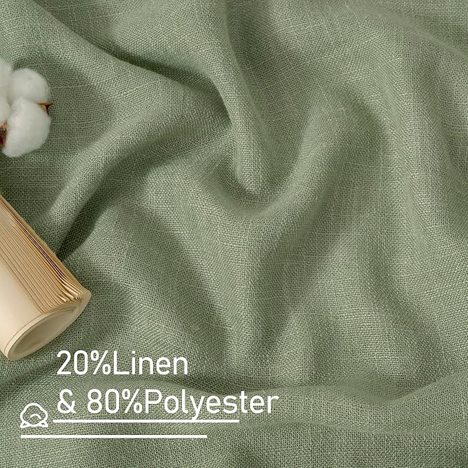 LAMIT Sage Green Linen Curtains 30 Inch Length, Semi Sheer Light Filtering Window Panels Back Tab and Rod Pocket Drapes for Kitchen/Basement/Small Windows, 25 x 30 Inch, 2 Panels