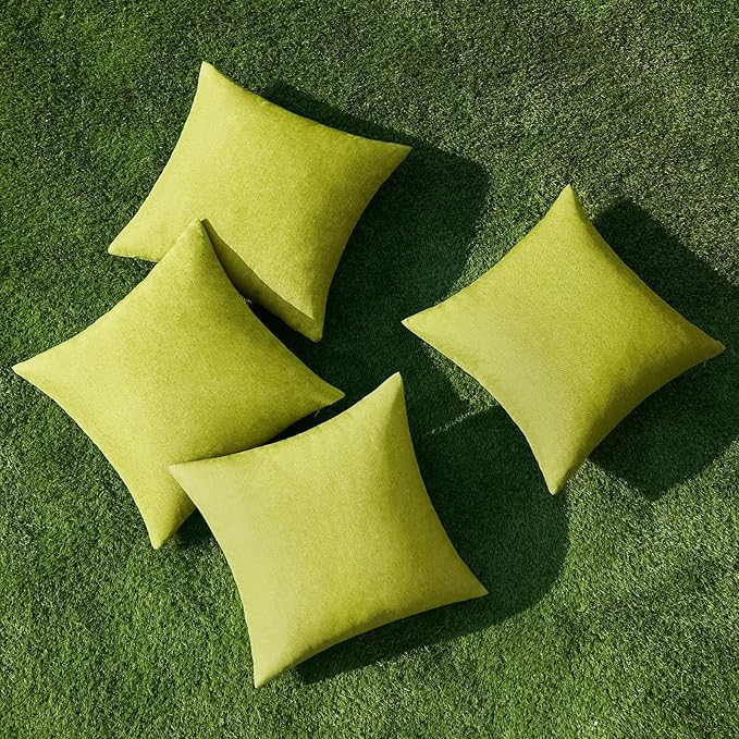 MIULEE Pack of 4 Decorative Outdoor Throw Pillow Covers Linen Waterproof Pillow Covers Spring Farmhouse Cushion Cases for Patio Garden Tent Balcony Couch Sofa 16x16 inch Grass Green