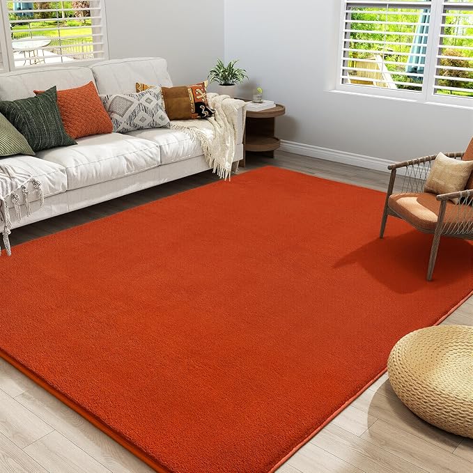 Amearea Large Modern Area Rugs for Bedroom Living Room, 6x9 Feet Orange Thickened Memory Foam Rug, Fluffy Indoor Washable Rugs Non Slip Minimalist Carpet for Boys Girls Dorm Nursery Room Decor