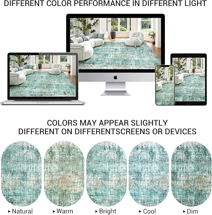 LEPEII 5x7 Area Rugs, Abstract Rugs for Living Room, Indoor Non-Slip Washable Rug for Bedroom, Dining Room, Low Pile Home Decor Neutral Area Rug-Green