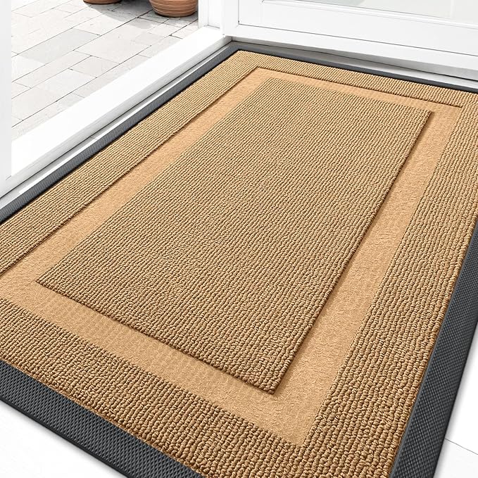 OLANLY Front Door Mat Indoor Outdoor Entrance, Waterproof All-Season, All-Weather Doormat, Sturdy Natural Rubber, Low Profile, Easy Clean Patio Porch Entryway Mat, 33x21, Butter Yellow