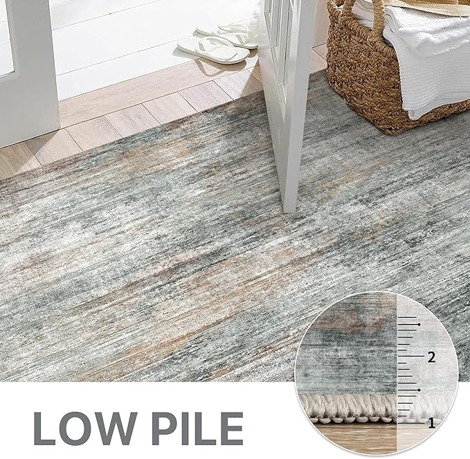 Area Rugs 8x10 for Living Room Bedroom, Modern Abstract Machine Washable Rug, Large Soft Low Pile Floor Cover with Non Slip Backing for Dining Room, Ash Gray Brown