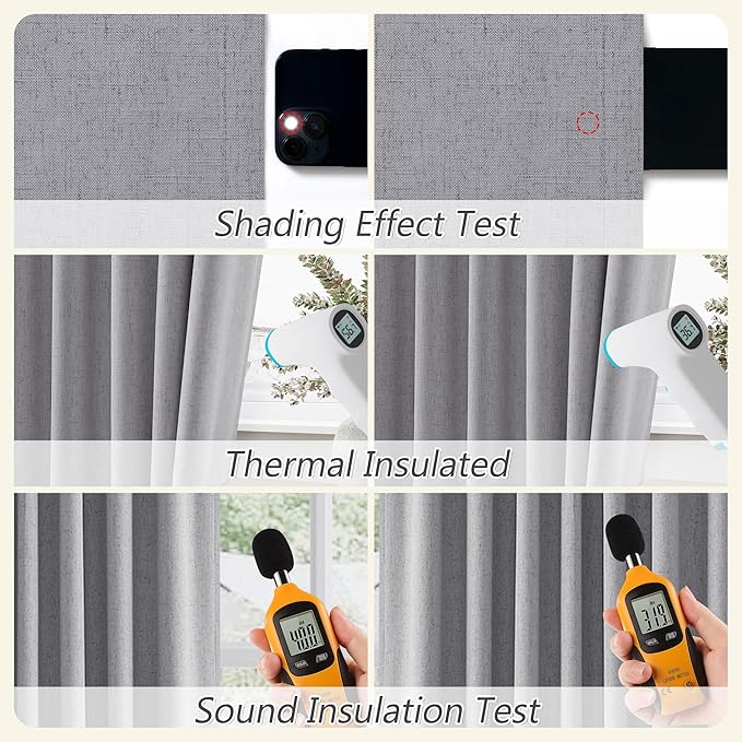 Guken Grey 100% Blackout Curtains 84 Inch Length 2 Panels Set for Living Room Bedroom Back Tab Thermal Insulated Black Out Linen Drapes Room Darkening Window Curtains 84 Inches Long