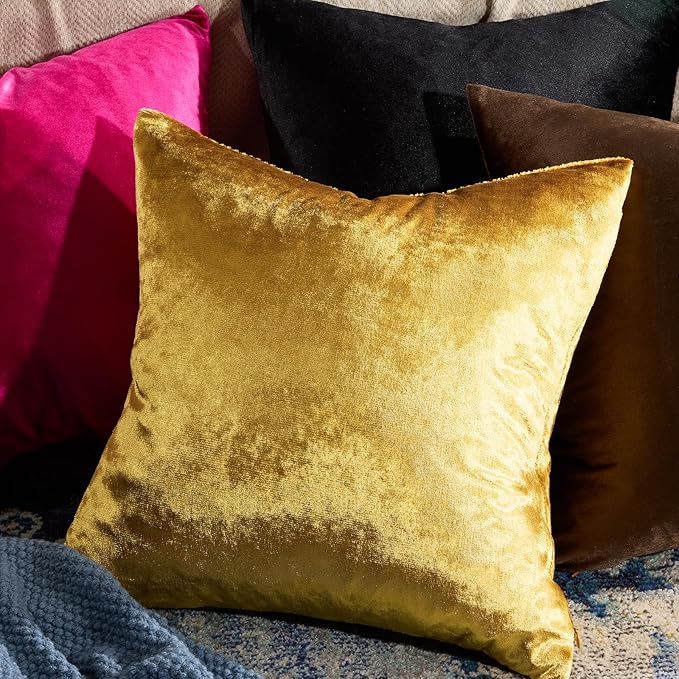 GIGIZAZA Decorative Couch Throw Pillow Covers,Set of 2 Gold Square Pillow Cushion Covers 22x22,Pillow Cases Velvet Pillow Covers