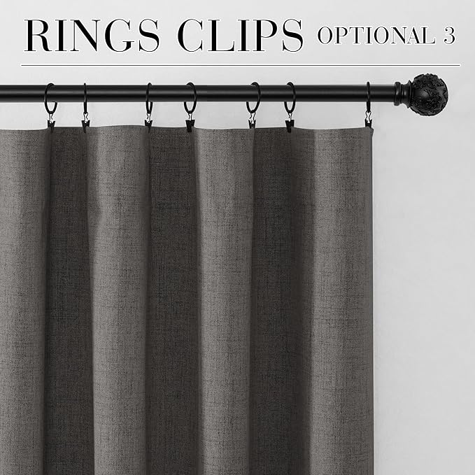 RYB HOME Grey 100% Blackout Curtains 63 inch Long, Light Blacking & Thermal Insulated Curtains for Nursery/Bedroom/Boys'Room, Back Tab & Rod Pocket Window Treatment, W52 x L63, 2 Panels