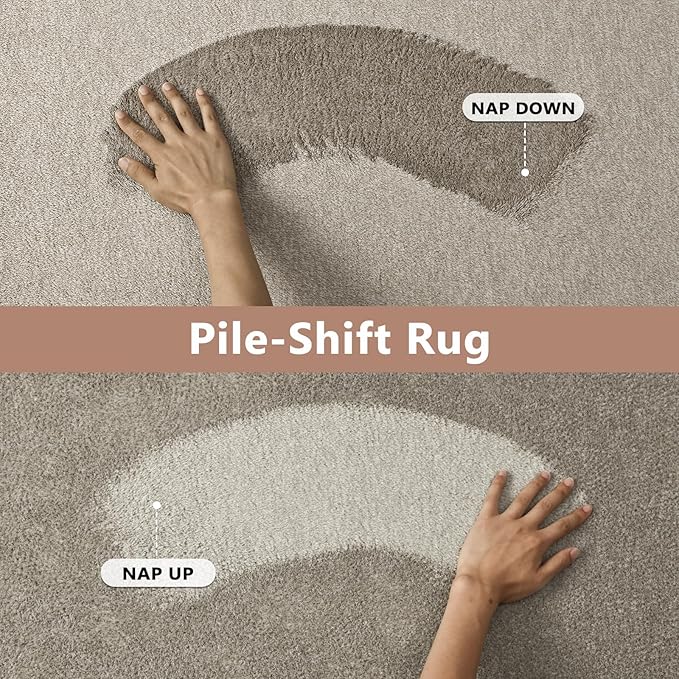 FinRèc 8x10 Washable Area Rugs for Bedroom Living Room, Low Pile Thin Rug Solid Color, Non-Slip Carpet Indoor for Home Decor (Light Tan)