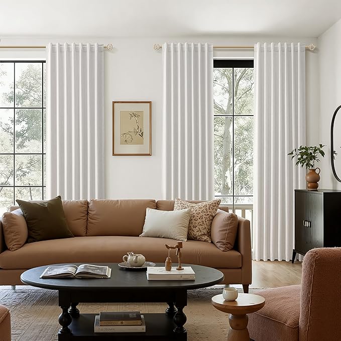 Guken Natural 100% Blackout Curtains 112 Inch Length 2 Panels Set Neutral Linen Farmhouse for Bedroom Back Tab Thermal Insulated Black Out Drapes Room Darkening Window Curtain 112 Inches Long