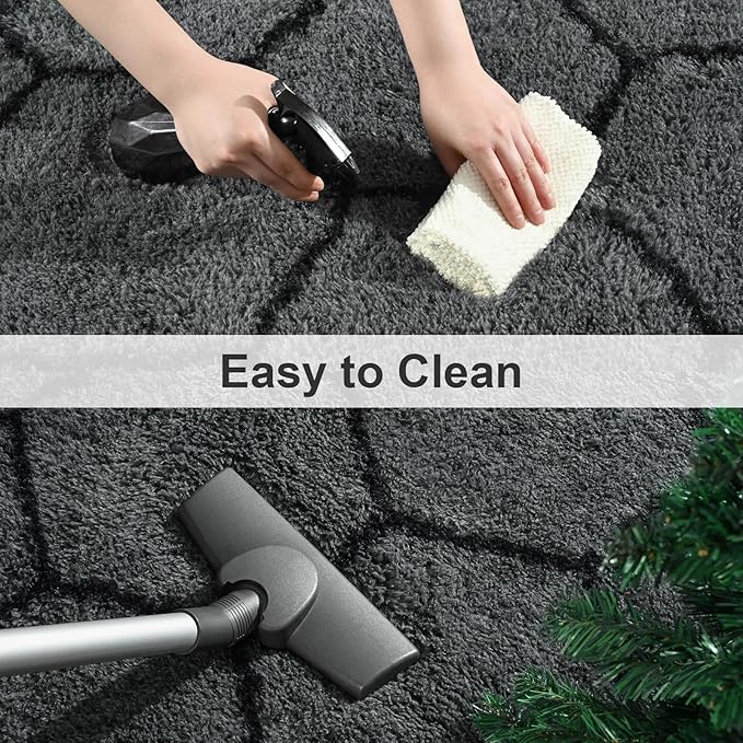 TWINNIS Super Soft Shaggy Rugs Fluffy Carpets, 5x8 Feet, Indoor Modern Plush Area Rugs for Living Room Bedroom Kids Room Nursery Home Decor, Upgrade Anti-Skid Rectangular Fuzzy Rug, Dark Gray