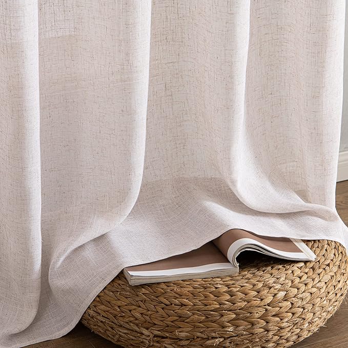 MIULEE Natural White Linen Curtains 95 Inch Length 2 Panels for Bedroom Living Room, Soft Thick Linen Textured Window Drapes Semi Sheer Light Filtering Back Tab Rod Pocket Burlap Look Decor