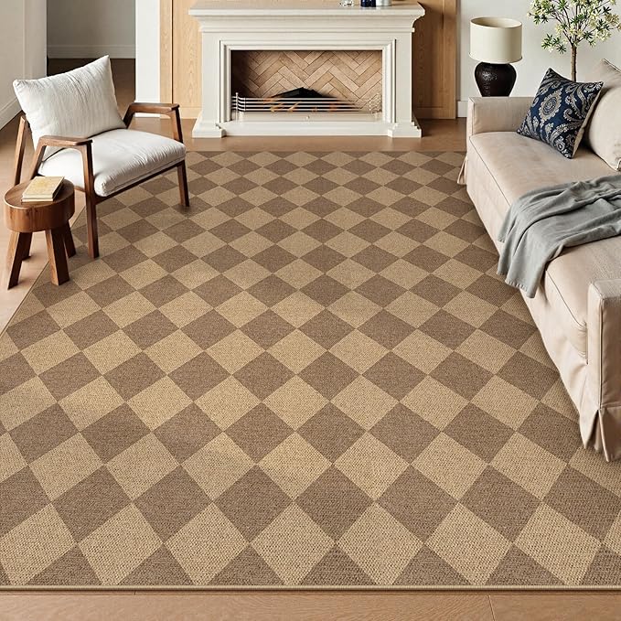 Lahome Colette Checkered Easy Jute Rug, 9x12 Washable Dining Room Rug Indoor Outdoor Carpet, Farmhouse Neutral Non Slip Non Shedding Stain Resistance Floor Carpet for Patio Living Room Office