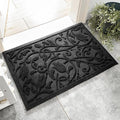 Boho Black Floral Leaves Outdoor Indoor Entrance Doormats, Absorbent Durable Heavy Duty Welcome Front Door Mat,Thick Natural Rubber Back,Easy Clean Entryway Mat 23x35 Inch, Low Profile