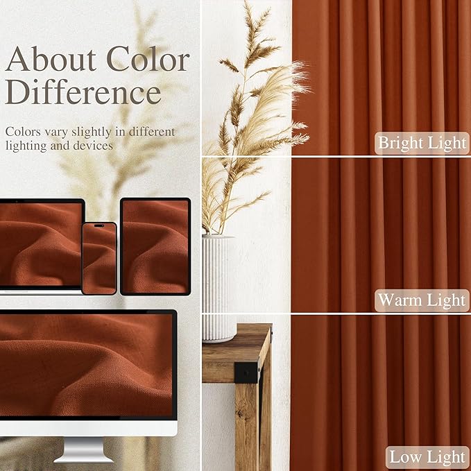 Nanspring Terracotta Linen Curtains 63 Inches Length 2 Panels for Living Room Back Tab Pocket Light Filtering Semi Sheer Drapes Cotton Linen Textured Brick Burnt Orange Window Curtain 52X63 Inch
